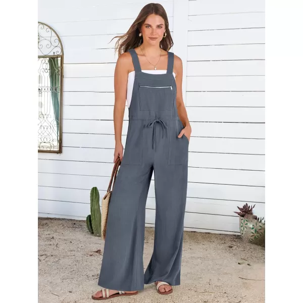 imageANRABESS Womens Jumpsuits Overalls Wide Leg Casual Summer Outfits Loose Sleeveless Straps Linen Bib Overall Rompers JumpersGrey