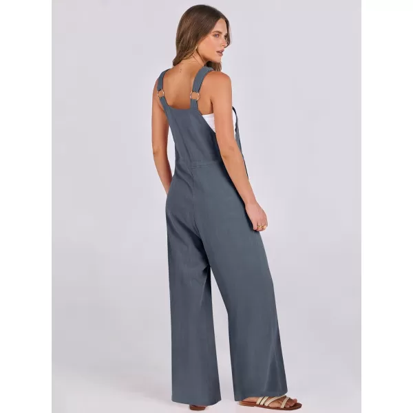 imageANRABESS Womens Jumpsuits Overalls Wide Leg Casual Summer Outfits Loose Sleeveless Straps Linen Bib Overall Rompers JumpersGrey