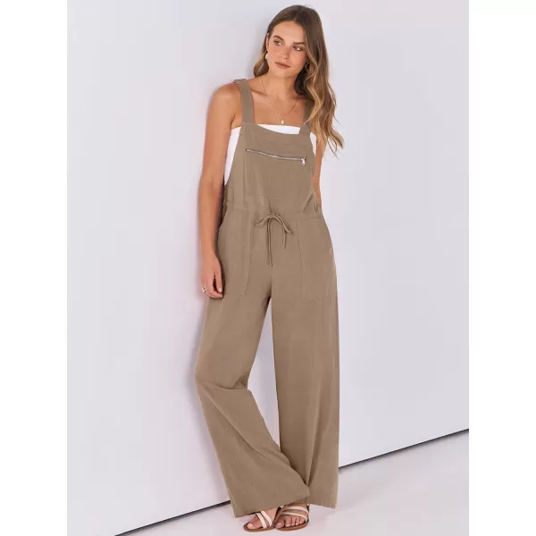 imageANRABESS Womens Jumpsuits Overalls Wide Leg Casual Summer Outfits Loose Sleeveless Straps Linen Bib Overall Rompers JumpersKhaki