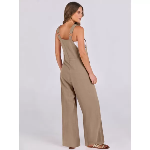 imageANRABESS Womens Jumpsuits Overalls Wide Leg Casual Summer Outfits Loose Sleeveless Straps Linen Bib Overall Rompers JumpersKhaki
