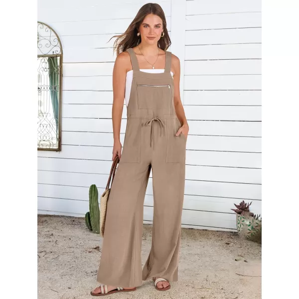 imageANRABESS Womens Jumpsuits Overalls Wide Leg Casual Summer Outfits Loose Sleeveless Straps Linen Bib Overall Rompers JumpersKhaki