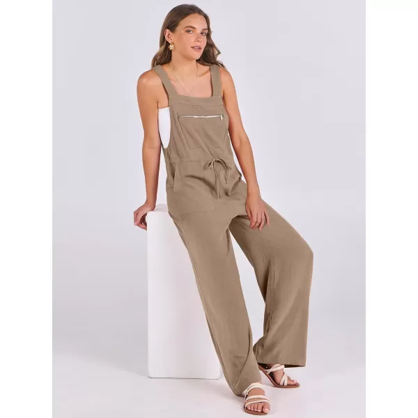 imageANRABESS Womens Jumpsuits Overalls Wide Leg Casual Summer Outfits Loose Sleeveless Straps Linen Bib Overall Rompers JumpersKhaki