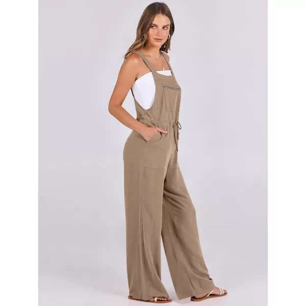 imageANRABESS Womens Jumpsuits Overalls Wide Leg Casual Summer Outfits Loose Sleeveless Straps Linen Bib Overall Rompers JumpersKhaki