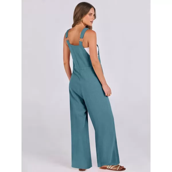 imageANRABESS Womens Jumpsuits Overalls Wide Leg Casual Summer Outfits Loose Sleeveless Straps Linen Bib Overall Rompers JumpersLake