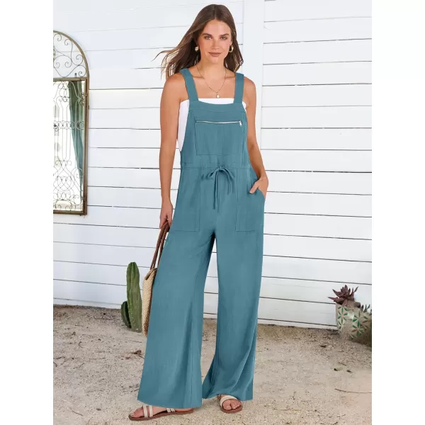 imageANRABESS Womens Jumpsuits Overalls Wide Leg Casual Summer Outfits Loose Sleeveless Straps Linen Bib Overall Rompers JumpersLake