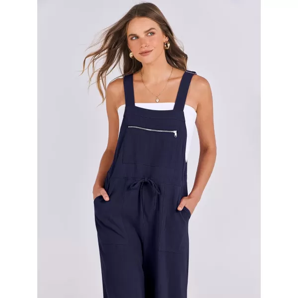 imageANRABESS Womens Jumpsuits Overalls Wide Leg Casual Summer Outfits Loose Sleeveless Straps Linen Bib Overall Rompers JumpersNavy Blue