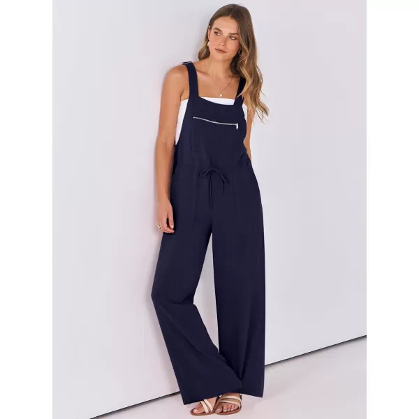 imageANRABESS Womens Jumpsuits Overalls Wide Leg Casual Summer Outfits Loose Sleeveless Straps Linen Bib Overall Rompers JumpersNavy Blue