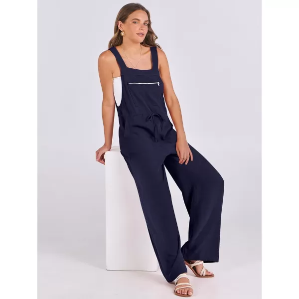 imageANRABESS Womens Jumpsuits Overalls Wide Leg Casual Summer Outfits Loose Sleeveless Straps Linen Bib Overall Rompers JumpersNavy Blue