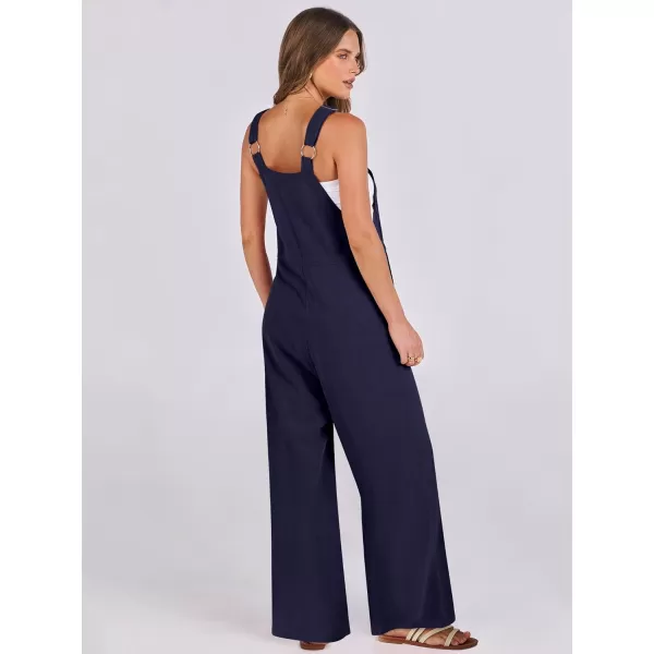 imageANRABESS Womens Jumpsuits Overalls Wide Leg Casual Summer Outfits Loose Sleeveless Straps Linen Bib Overall Rompers JumpersNavy Blue