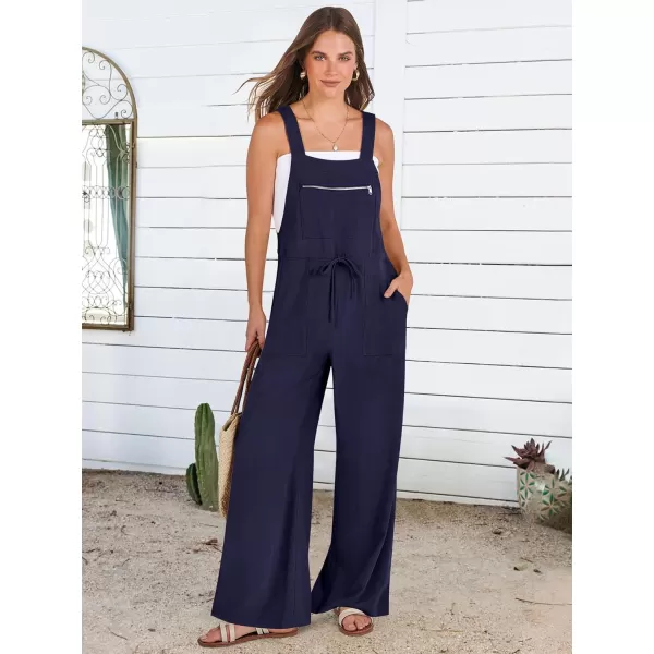 imageANRABESS Womens Jumpsuits Overalls Wide Leg Casual Summer Outfits Loose Sleeveless Straps Linen Bib Overall Rompers JumpersNavy Blue