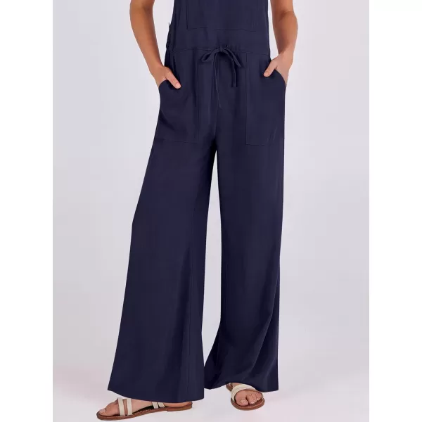 imageANRABESS Womens Jumpsuits Overalls Wide Leg Casual Summer Outfits Loose Sleeveless Straps Linen Bib Overall Rompers JumpersNavy Blue