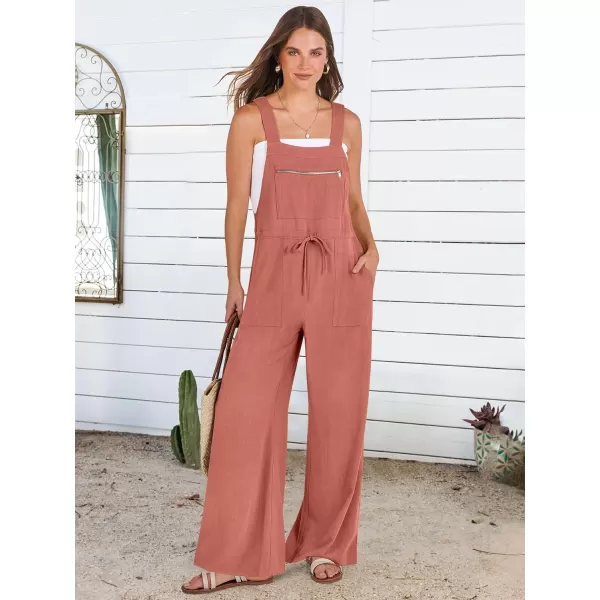 imageANRABESS Womens Jumpsuits Overalls Wide Leg Casual Summer Outfits Loose Sleeveless Straps Linen Bib Overall Rompers JumpersRust