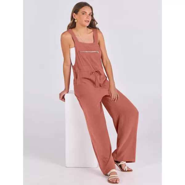 imageANRABESS Womens Jumpsuits Overalls Wide Leg Casual Summer Outfits Loose Sleeveless Straps Linen Bib Overall Rompers JumpersRust