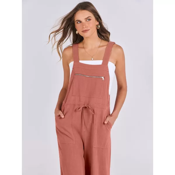 imageANRABESS Womens Jumpsuits Overalls Wide Leg Casual Summer Outfits Loose Sleeveless Straps Linen Bib Overall Rompers JumpersRust