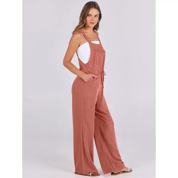 imageANRABESS Womens Jumpsuits Overalls Wide Leg Casual Summer Outfits Loose Sleeveless Straps Linen Bib Overall Rompers JumpersRust