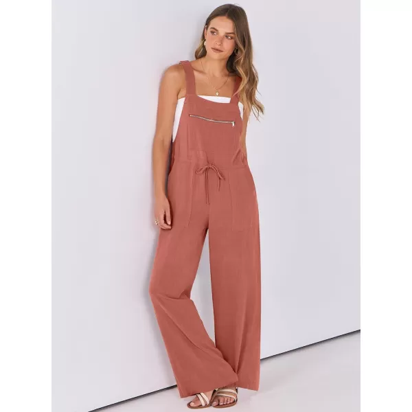 imageANRABESS Womens Jumpsuits Overalls Wide Leg Casual Summer Outfits Loose Sleeveless Straps Linen Bib Overall Rompers JumpersRust