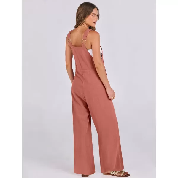 imageANRABESS Womens Jumpsuits Overalls Wide Leg Casual Summer Outfits Loose Sleeveless Straps Linen Bib Overall Rompers JumpersRust