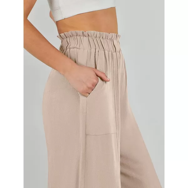 imageANRABESS Womens Linen Palazzo Pants Summer Casual Loose High Waist Wide Leg Pant Lounge Beach Trousers with PocketApricot