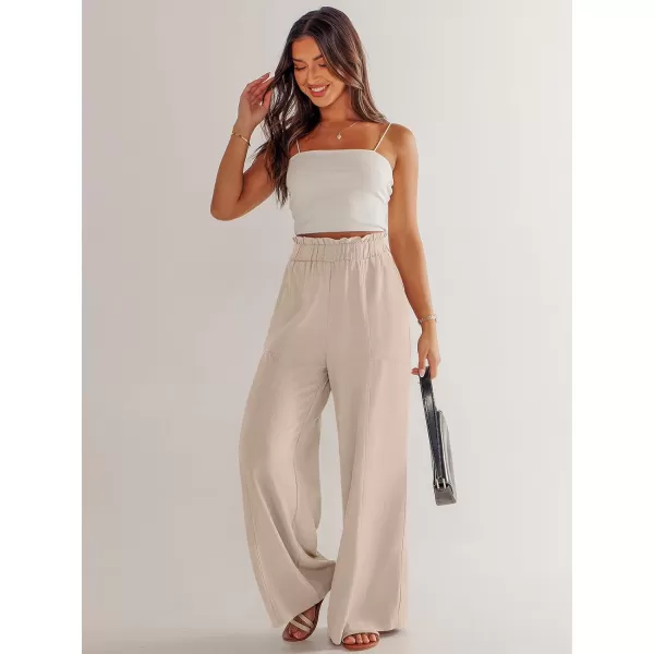 imageANRABESS Womens Linen Palazzo Pants Summer Casual Loose High Waist Wide Leg Pant Lounge Beach Trousers with PocketApricot