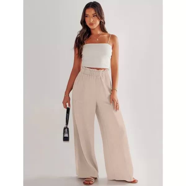 imageANRABESS Womens Linen Palazzo Pants Summer Casual Loose High Waist Wide Leg Pant Lounge Beach Trousers with PocketApricot