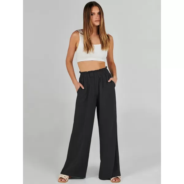 imageANRABESS Womens Linen Palazzo Pants Summer Casual Loose High Waist Wide Leg Pant Lounge Beach Trousers with PocketBlack