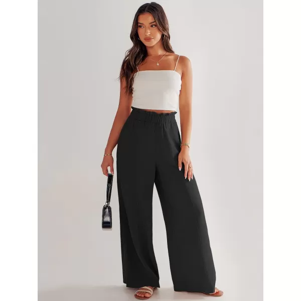 imageANRABESS Womens Linen Palazzo Pants Summer Casual Loose High Waist Wide Leg Pant Lounge Beach Trousers with PocketBlack