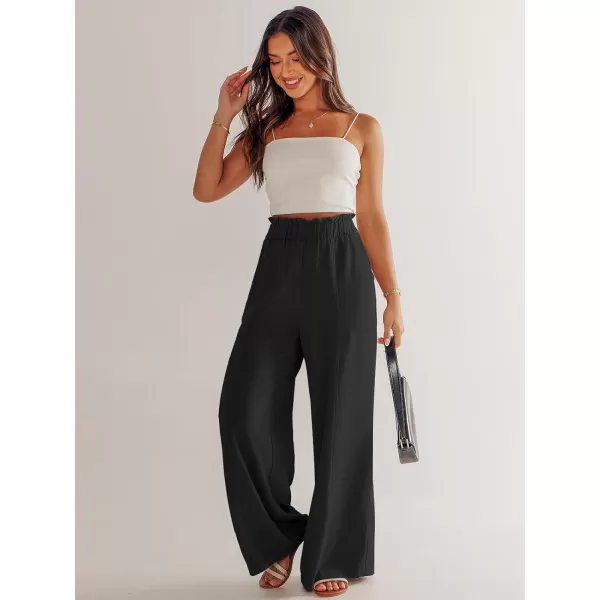imageANRABESS Womens Linen Palazzo Pants Summer Casual Loose High Waist Wide Leg Pant Lounge Beach Trousers with PocketBlack