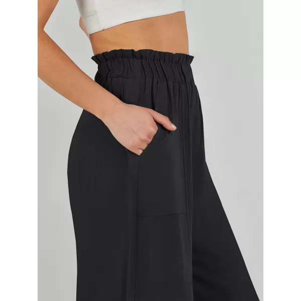 imageANRABESS Womens Linen Palazzo Pants Summer Casual Loose High Waist Wide Leg Pant Lounge Beach Trousers with PocketBlack