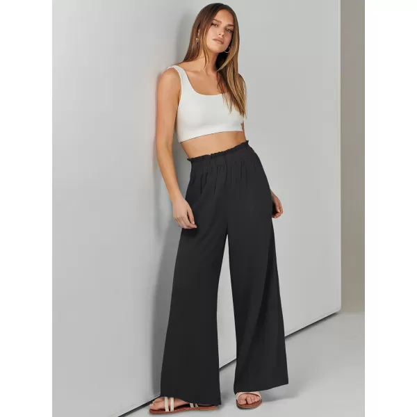 imageANRABESS Womens Linen Palazzo Pants Summer Casual Loose High Waist Wide Leg Pant Lounge Beach Trousers with PocketBlack