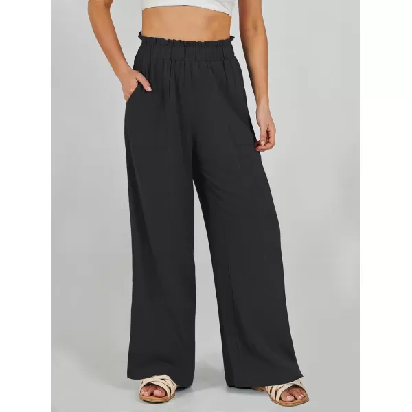 imageANRABESS Womens Linen Palazzo Pants Summer Casual Loose High Waist Wide Leg Pant Lounge Beach Trousers with PocketBlack