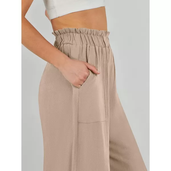 imageANRABESS Womens Linen Palazzo Pants Summer Casual Loose High Waist Wide Leg Pant Lounge Beach Trousers with PocketKhaki
