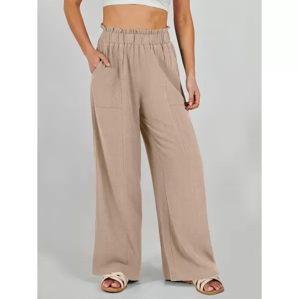 imageANRABESS Womens Linen Palazzo Pants Summer Casual Loose High Waist Wide Leg Pant Lounge Beach Trousers with PocketKhaki