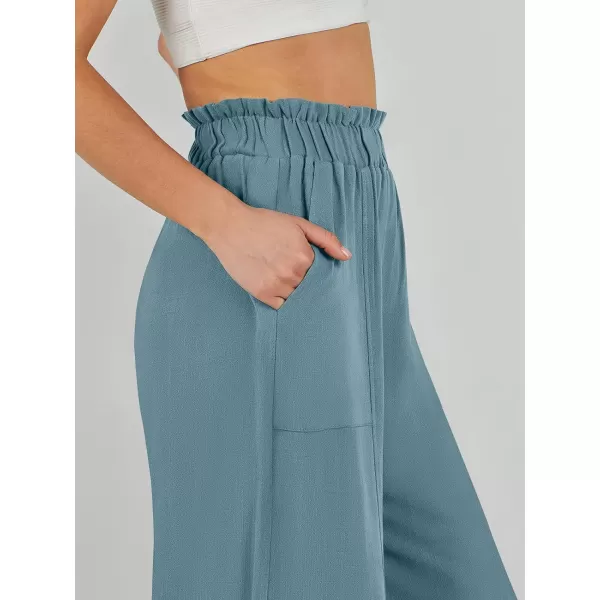 imageANRABESS Womens Linen Palazzo Pants Summer Casual Loose High Waist Wide Leg Pant Lounge Beach Trousers with PocketLake