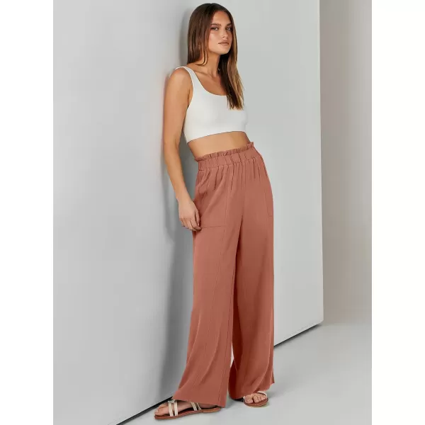 imageANRABESS Womens Linen Palazzo Pants Summer Casual Loose High Waist Wide Leg Pant Lounge Beach Trousers with PocketRust