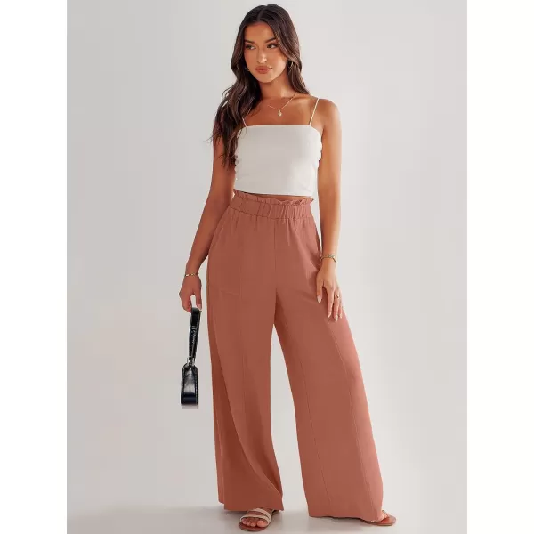 imageANRABESS Womens Linen Palazzo Pants Summer Casual Loose High Waist Wide Leg Pant Lounge Beach Trousers with PocketRust
