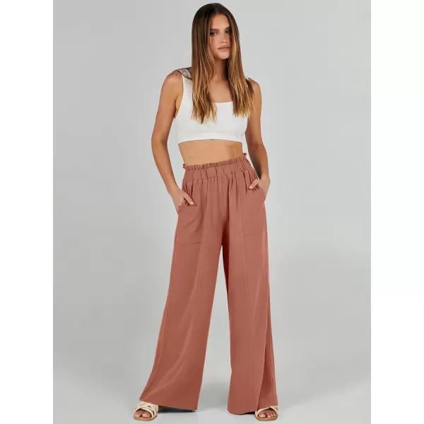 imageANRABESS Womens Linen Palazzo Pants Summer Casual Loose High Waist Wide Leg Pant Lounge Beach Trousers with PocketRust