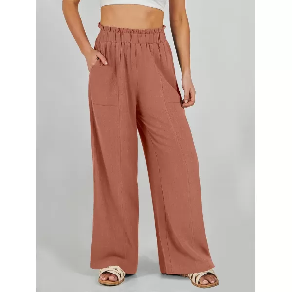 imageANRABESS Womens Linen Palazzo Pants Summer Casual Loose High Waist Wide Leg Pant Lounge Beach Trousers with PocketRust