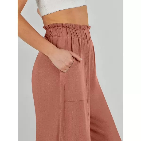 imageANRABESS Womens Linen Palazzo Pants Summer Casual Loose High Waist Wide Leg Pant Lounge Beach Trousers with PocketRust