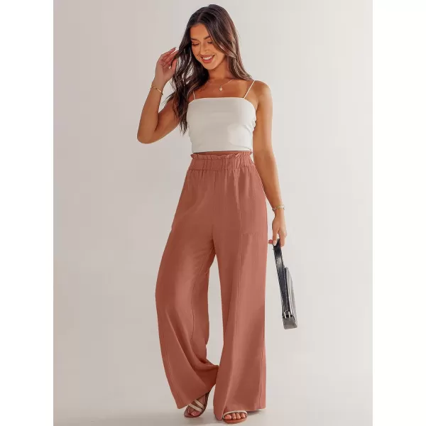 imageANRABESS Womens Linen Palazzo Pants Summer Casual Loose High Waist Wide Leg Pant Lounge Beach Trousers with PocketRust