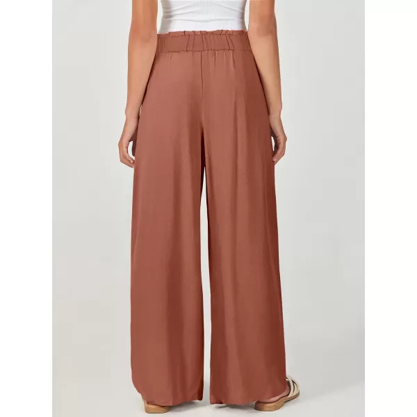 imageANRABESS Womens Linen Palazzo Pants Summer Casual Loose High Waist Wide Leg Pant Lounge Beach Trousers with PocketRust