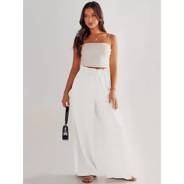imageANRABESS Womens Linen Palazzo Pants Summer Casual Loose High Waist Wide Leg Pant Lounge Beach Trousers with PocketWithe