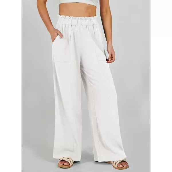 imageANRABESS Womens Linen Palazzo Pants Summer Casual Loose High Waist Wide Leg Pant Lounge Beach Trousers with PocketWithe