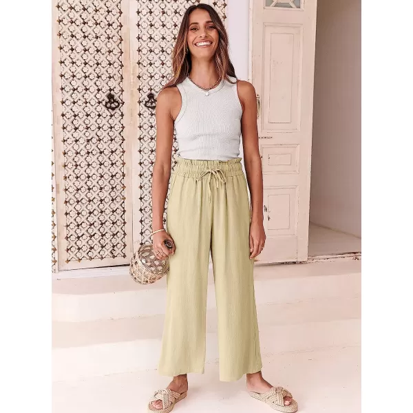 imageANRABESS Womens Linen Pants Casual Loose High Waist Drawstring Wide Leg Capri Palazzo Pants Trousers with PocketsApricot