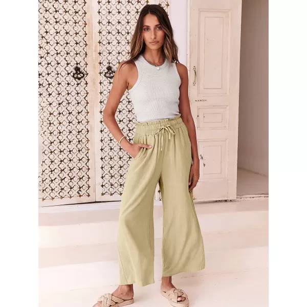 imageANRABESS Womens Linen Pants Casual Loose High Waist Drawstring Wide Leg Capri Palazzo Pants Trousers with PocketsApricot