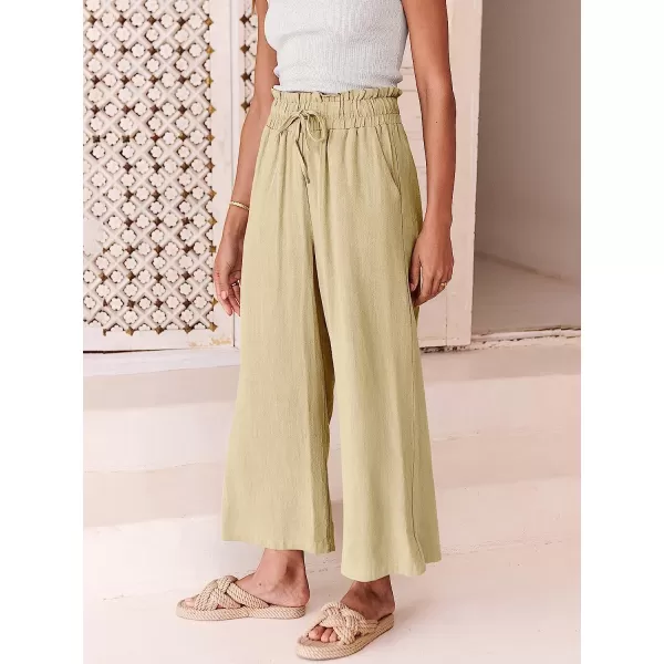 imageANRABESS Womens Linen Pants Casual Loose High Waist Drawstring Wide Leg Capri Palazzo Pants Trousers with PocketsApricot