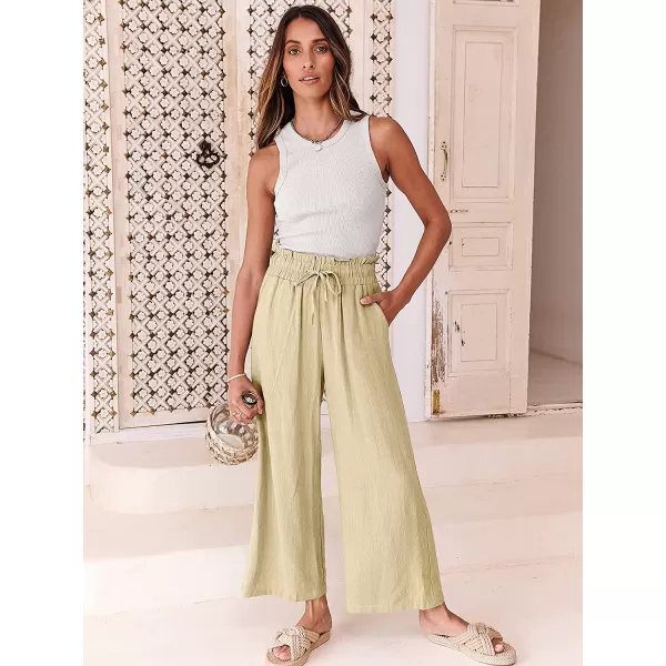 imageANRABESS Womens Linen Pants Casual Loose High Waist Drawstring Wide Leg Capri Palazzo Pants Trousers with PocketsApricot