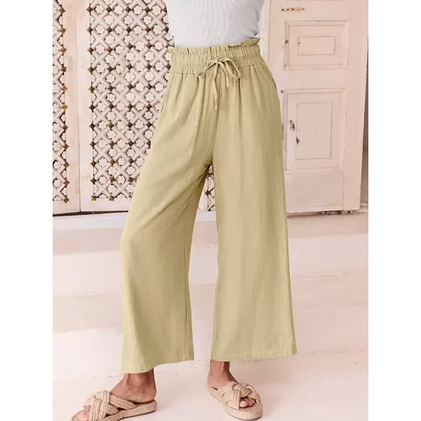 imageANRABESS Womens Linen Pants Casual Loose High Waist Drawstring Wide Leg Capri Palazzo Pants Trousers with PocketsApricot