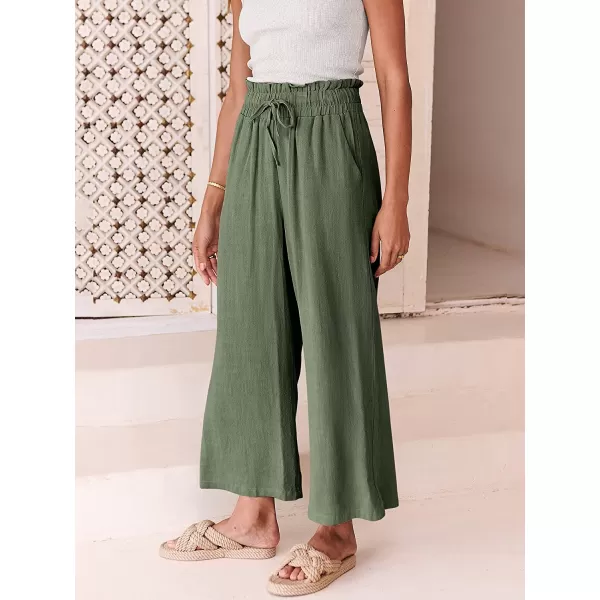 imageANRABESS Womens Linen Pants Casual Loose High Waist Drawstring Wide Leg Capri Palazzo Pants Trousers with PocketsArmy Green