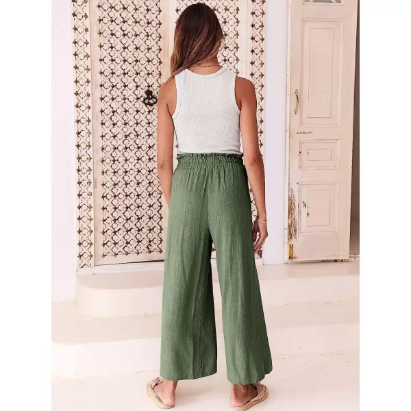 imageANRABESS Womens Linen Pants Casual Loose High Waist Drawstring Wide Leg Capri Palazzo Pants Trousers with PocketsArmy Green