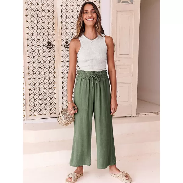 imageANRABESS Womens Linen Pants Casual Loose High Waist Drawstring Wide Leg Capri Palazzo Pants Trousers with PocketsArmy Green